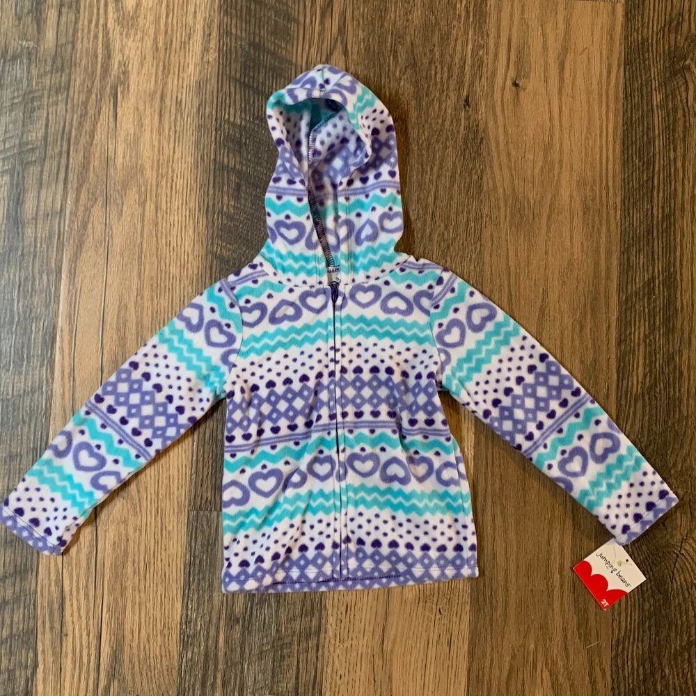 NWT Jumping Beans Girls size 2T White Purple Green Fleece Hooded Full Zip Jacket
